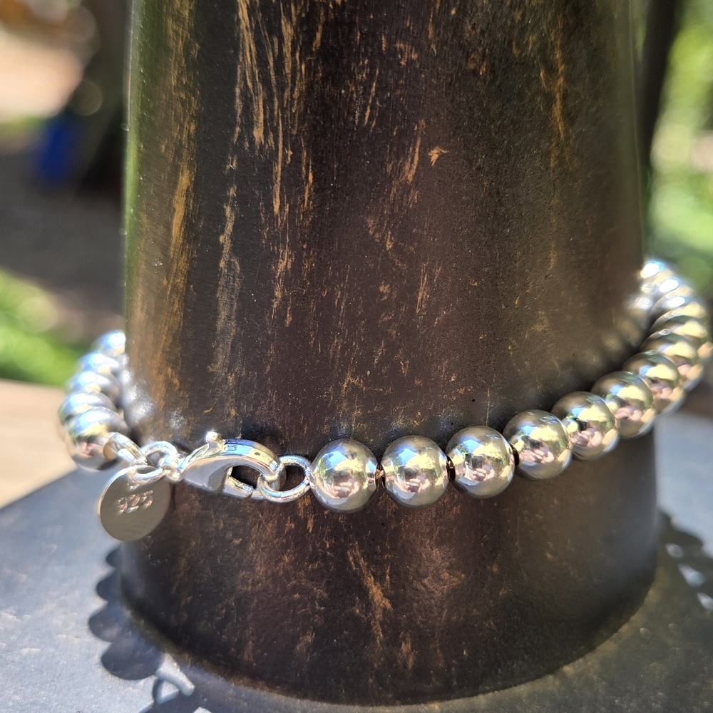 Sterling Silver 925 Ball Bracelet 8" - Picture 8 of 10